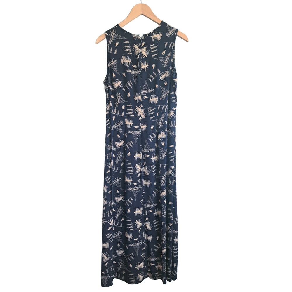 Lauren Ralph Lauren Vintage 100% Silk Nautical Sailboat Maxi Dress Navy Size 10 - Picture 10 of 11